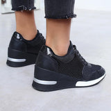 Perforiert Keilabsatz Schnürung Sneakers Grau Leopard