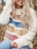 Weiß Langarm Baumwollgemisch Lässig Rundhals Sweatshirt