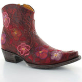Rot Blumenstickerei Date Blockabsatz Stiefelette