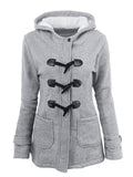 Große Größen Geknöpfte Lange Winterjacke mit Kapuze und Taschen