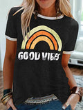 Retro Regenbogen Buchstabe Print Kurzarmshirts