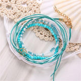 Blaue Fußketten Strand Fußkettchen Schmuck für Damen 5pc / Set