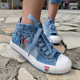 Dreizack Denim Stern Reißverschluss Verziert Schnürsneakers
