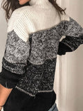 Streifen Schildkrötenhals Ausschnitt Langärmelig Strickpullover