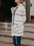 Lang Gestrickt Streifen Cardigan
