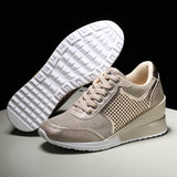 Perforiert Keilabsatz Schnürung Sneakers Grau Leopard