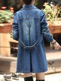 Fashion Lange Jeansjacke mit Knöpfe