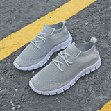 Flyknit Stoff Sportlisch Flache Schnürsneakers Pink Grau Schwarz