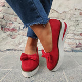 Schleife Plateau Keilabsatz Wildleder Slip-On Sneakers Pink Rot Schwarz