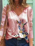 Reh Print Sweatshirts mit V Ausschnitt