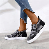 Canvas Camouflage Reißverschluss Flach Sneakers Rot Leopard