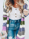 Lang Gestrickt Streifen Cardigan