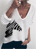 Zebramuster Sweatshirts mit V Ausschnitt