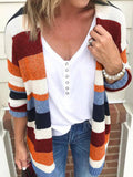 Lang Gestrickt Streifen Cardigan
