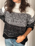 Streifen Schildkrötenhals Ausschnitt Langärmelig Strickpullover