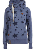 Blau Kapuze Baumwollgemisch Langarm Sweatshirt