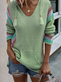 Langärmelig Strickpullover mit Kapuze und V-Ausschnitt für Frauen