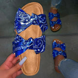 2 Schleife Muster Satin Korksohle Slippers Grün Grau