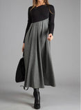 Elegantes V-Ausschnitt Langarm Midikleid