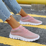 Flyknit Stoff Sportlisch Flache Schnürsneakers Pink Grau Schwarz