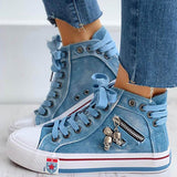 Schädel Anhänger Denim Reißverschluss Schnürsneakers
