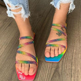 Regenbogenfarben Strasssteine Flach Pantoffel