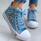 Schädel Anhänger Denim Reißverschluss Schnürsneakers