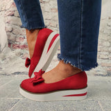 Schleife Plateau Keilabsatz Wildleder Slip-On Sneakers Pink Rot Schwarz