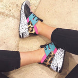 Leopard Farbe Block Schnürung Plateau Sneakers