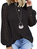 Spandex Crew Ausschnitt Perforiert Lace Shirts