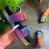 Regenbogenfarben Strasssteine Riemen Plateau Pantoffel