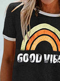 Retro Regenbogen Buchstabe Print Kurzarmshirts