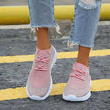 Flyknit Stoff Sportlisch Flache Schnürsneakers Pink Grau Schwarz