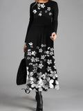 Retro langärmliges blumiges langes Kleid