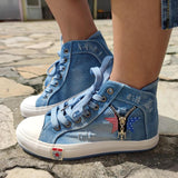 Dreizack Denim Stern Reißverschluss Verziert Schnürsneakers