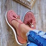 Quaste Perforiert Schnallenriemen Flache Sandalen Pink Braun Blau