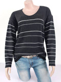 Langärmeliger V-Ausschnitt aus Polyester für Frauen und goldgestreifte Pullover