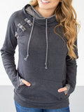 Grau Unifarben Tunnelzug Lässig Kapuze Sweatshirt