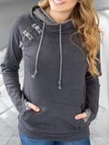 Grau Unifarben Tunnelzug Lässig Kapuze Sweatshirt