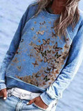 Schmetterlingprint Crew Ausschnitt Warm T shirts