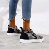 Canvas Camouflage Reißverschluss Flach Sneakers Rot Leopard