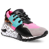 Leopard Farbe Block Schnürung Plateau Sneakers