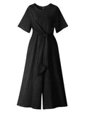 Kurzarm Jumpsuit aus Baumwolle und Leinen mit Schnürung