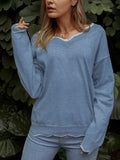 Unifarben Strickpullover mit V-Ausschnitt