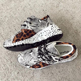 Leopard Farbe Block Schnürung Plateau Sneakers