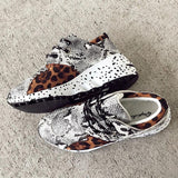 Leopard Farbe Block Schnürung Plateau Sneakers