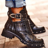 Alligator Muster Niete Schnalle Verziert Martin Boots
