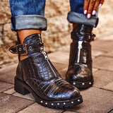 Alligator Muster Niete Schnalle Verziert Martin Boots