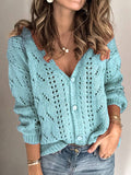 Gestrickt Perforiert V Ausschnitt Elegant Cardigan aus Baumwollemix