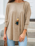 Frauen Solide 3/4-Ärmel Crew Neck Casual T-Shirts